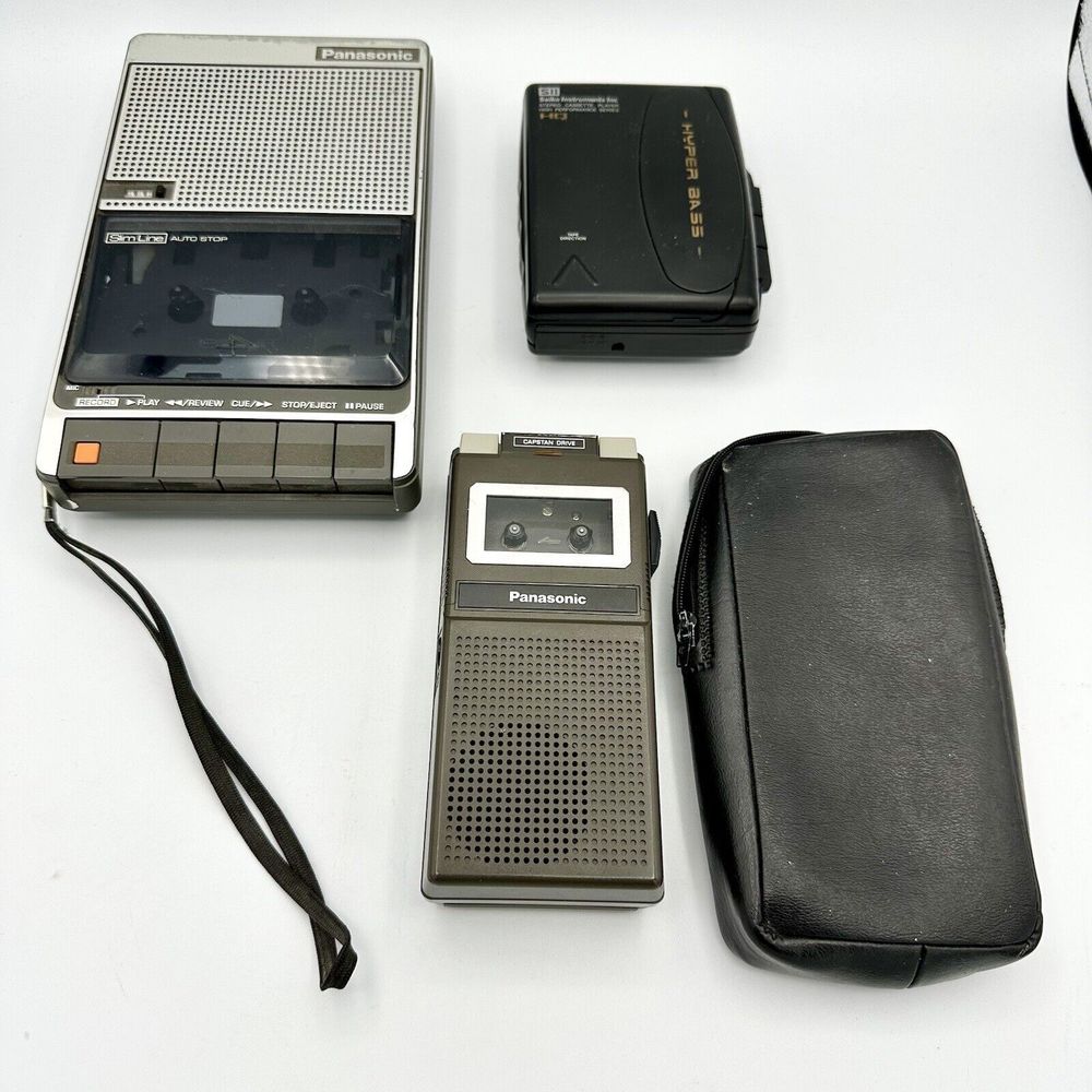 LOT Cassette Players Micro Voice Recorder Panasonic Seiko FOR PARTS ONLY vintage